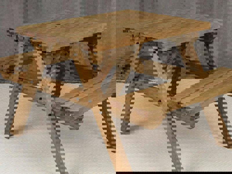 Fortem Pub-Style Picnic Table and Benches Set – Rustic Finish Wooden Outdoor Dining Set for Gardens, Patios, and Pubs