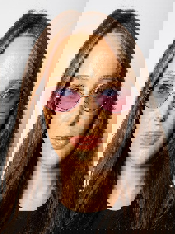 SVNX Metal Oval Frame Sunglasses with Lilac Lenses