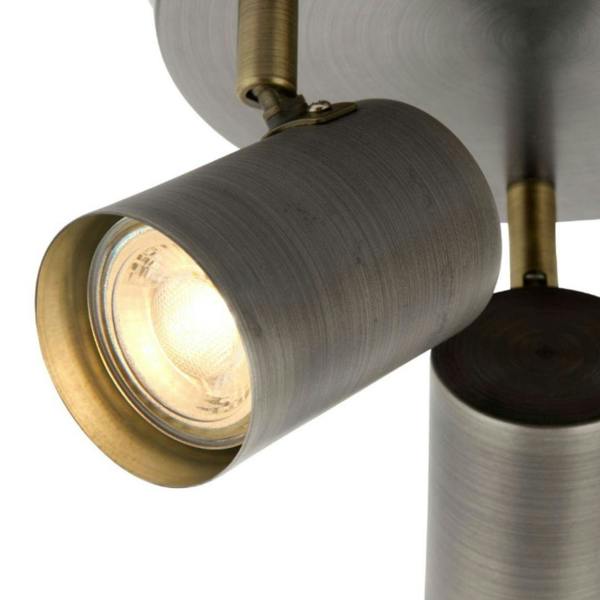 Pagazzi Lighting Hereford 3 Light Pewter & Antique Brass Spotlight Flush Ceiling Light