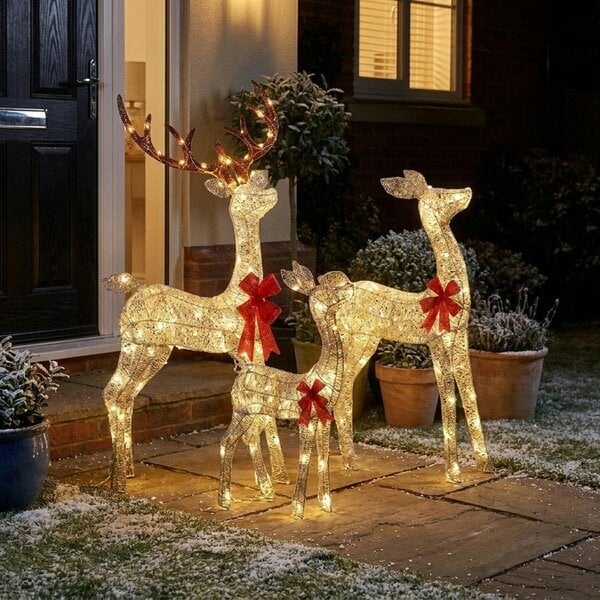 Garden Greatness Set of 3 Lit Silver Fabric Reindeer Family