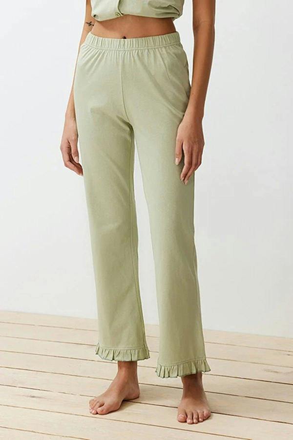WOVCOR 2-Piece 100% Cotton Ruffle Detail Knitted Pajama Set