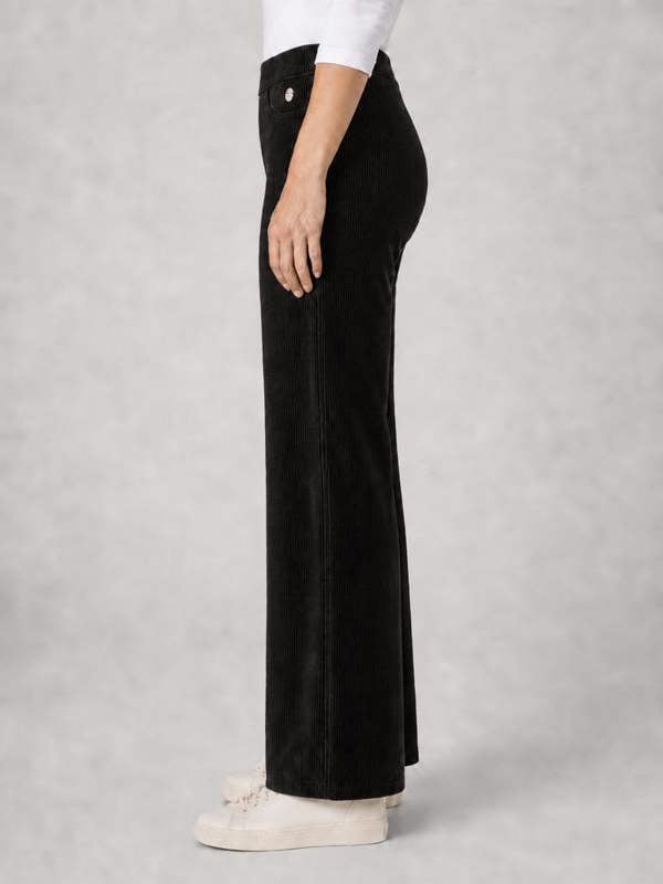 PennyPlain Wide Leg Rib Velour Trousers - Black