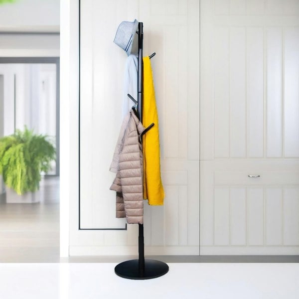 Rafaelo Mobilia Wooden Coat Stand With 8 Hooks Black With Round Base