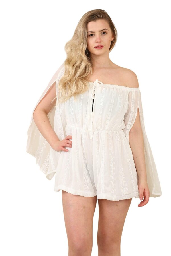 Boho Chic White Off-Shoulder Playsuit – Elegant Summer Romper