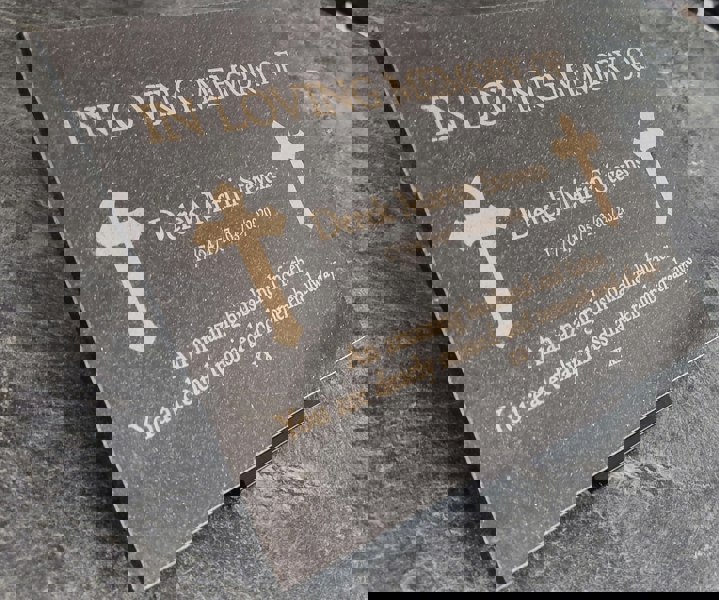 Memorials Direct Granite Memorial Plaque, Cross, Personalised, Stand Included