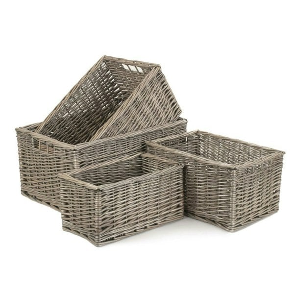 Antique Wash Lined Open Wicker Storage Basket