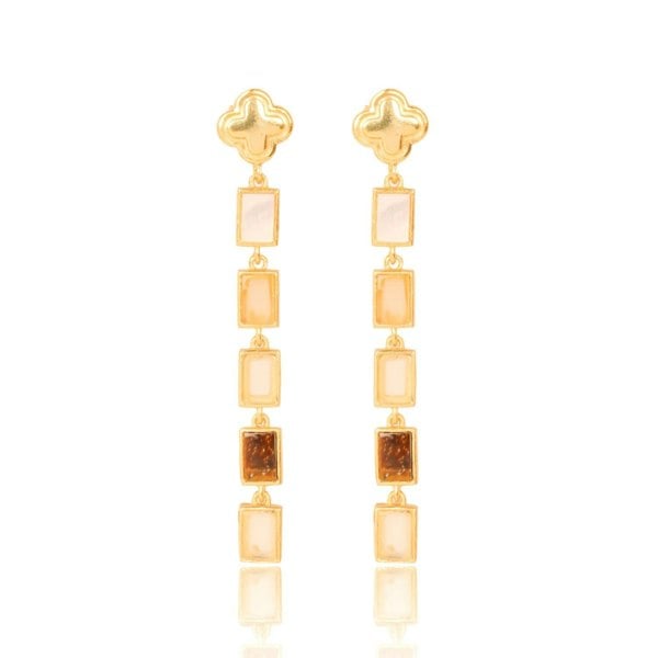 Lila Rasa Rectangular Earthy Tone Drop Clover Stud Earring