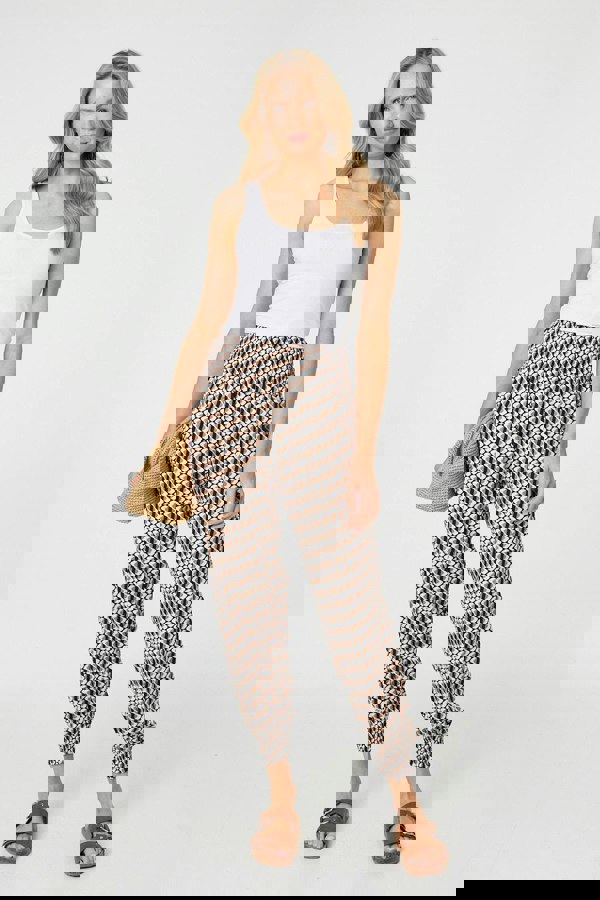 Beige | Geo Print High Waist Tassel Harem Pants