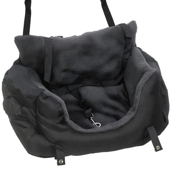 Black dog car seat for small dogs with fixed buckle, safety leash, padded cover
