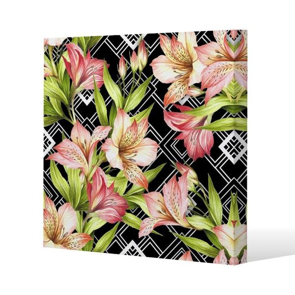 Benjamin Tate Design Bright Plants on Geometric Background Slim Style Canvas Print  20x20cm , 15mm Slim Real wood.