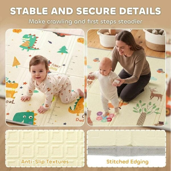 Foldable Reversible Baby Play Mat 180 x 150 cm, Waterproof, Non-Slip for Crawling and Learning, Animals & Forest Theme