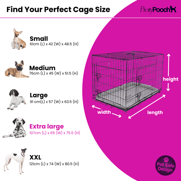 Pretty Pooch Dog Cage XL Extra Large Crate Pet Training Crate Metal Folding with Tray Double Door and Bed 42"