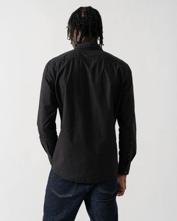 BOSS Orange Relegant 6 Mens Regular-Fit Shirt in Cotton Poplin with Kent Collar - Black 001 - CHO - Designer Mens Long Sleeve Shirts