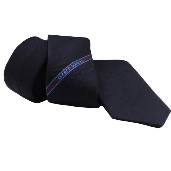 Dunhill herringbone woven pattern wool tie with selvedge detailing in blue and claret.&nbsp;