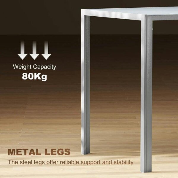 120cm Dining Table, Rectangle 4 Seater Kitchen Table with Tempered Glass Top and Metal Legs, Grey
