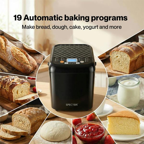 Spector 19 in 1 Bread Maker 1.2LB Bread Machine Low Noise 500W Timer Non Stick