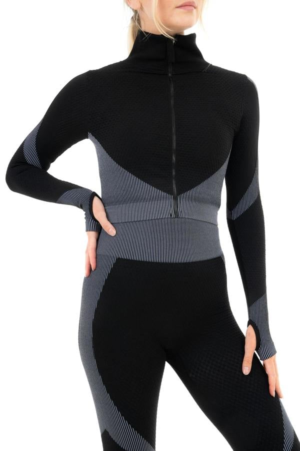 Smart Living Women's Zipper Jacket with Thumb Hole - Black/ Grey