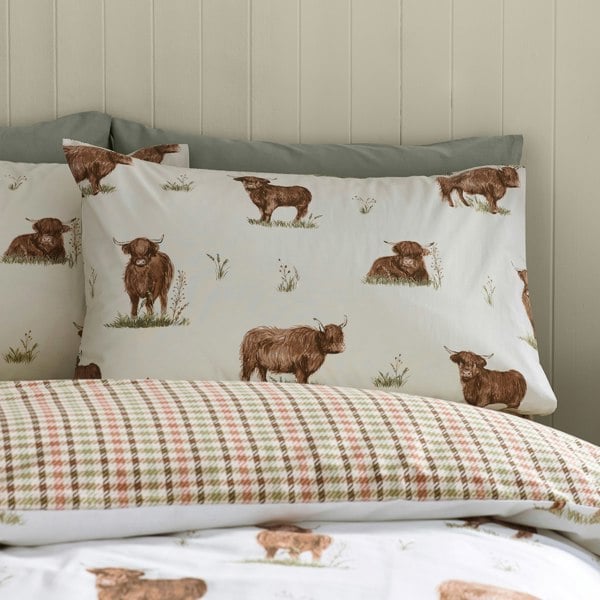 Catherine Lansfield Angus Highland Cow Reversible Duvet Cover Set Natural
