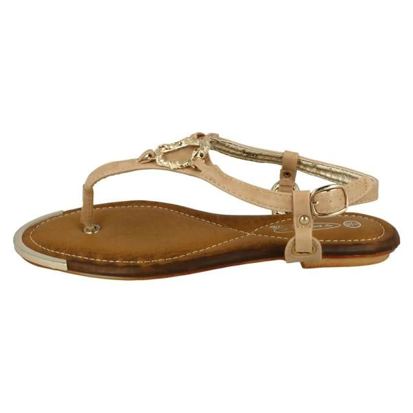 Spot On Ladies Spot On Flat Toe Post Sandal With Snake Trim
