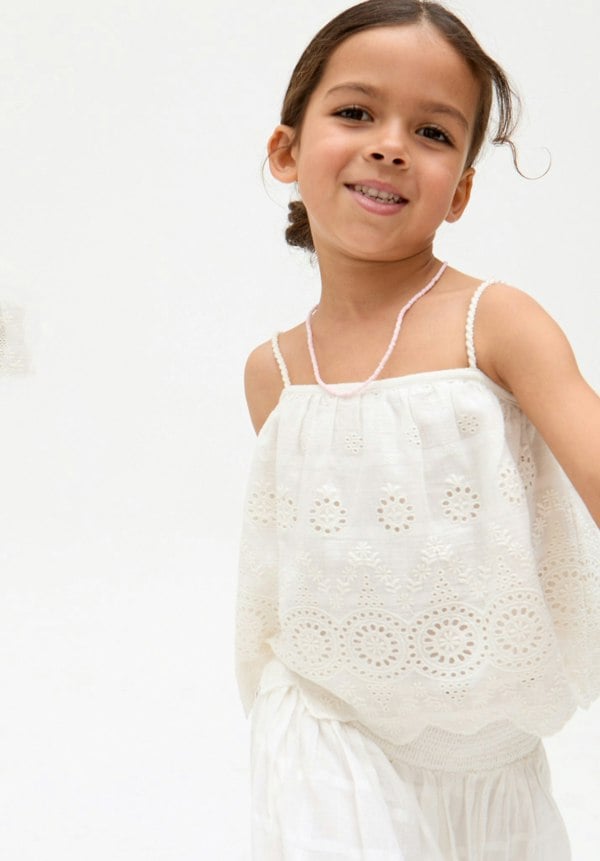 Kids Rufa Spaghetti Strap Windowpane Check cotton Cami In White - image 1