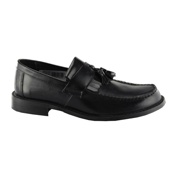 Roamers Mens Toggle Saddle Hi-Shine Leather Loafers - Black