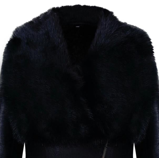 Infinity Leather Womens Black Merino Shearling Coat with Toscana Collar-Fortaleza