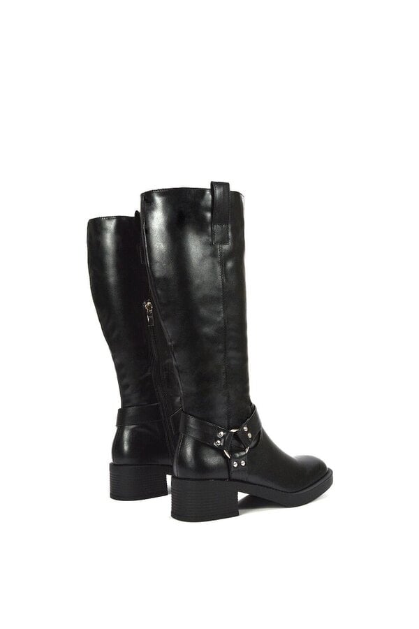 XY LONDON Knee High Biker Mid Block Heel Western Boots