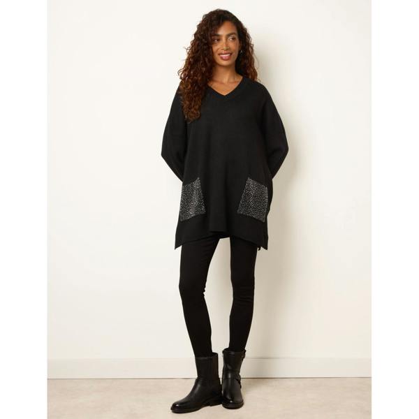 Blue Vanilla Diamante Pocket Knit Jumper