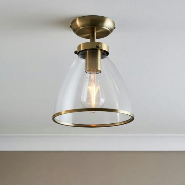 Pagazzi Lighting Brunswick Antique Brass & Glass Flush Ceiling Light