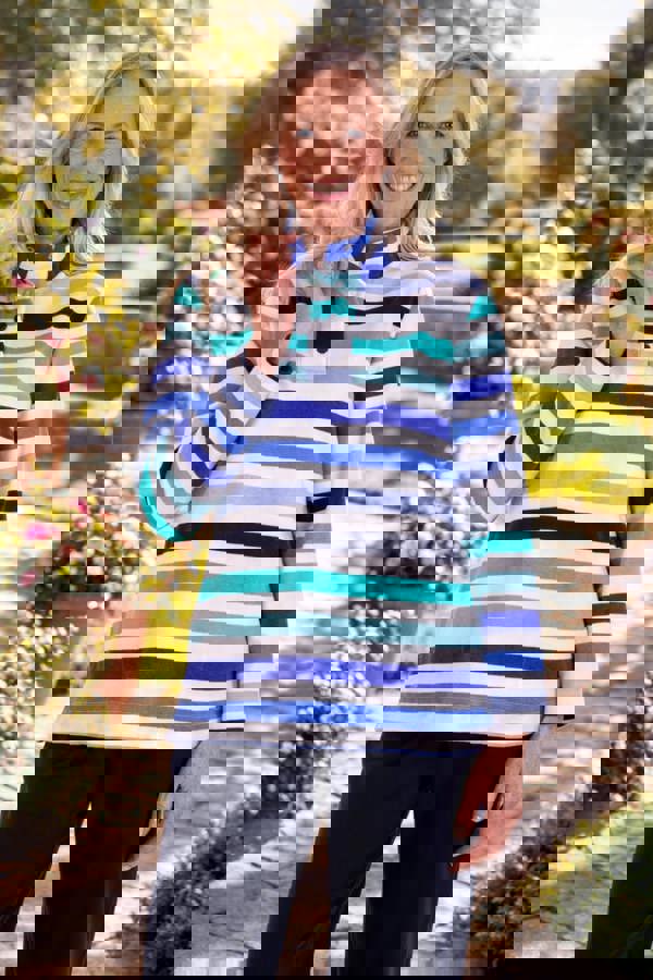 TIGI French Terry Striped Funnel Neck Top