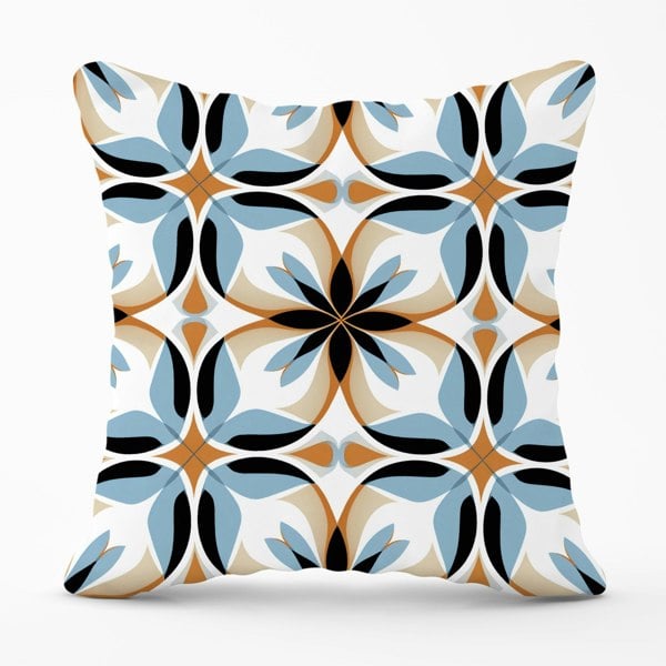 Warren Reed White Brown and Blue Geometric Pattern Cushions