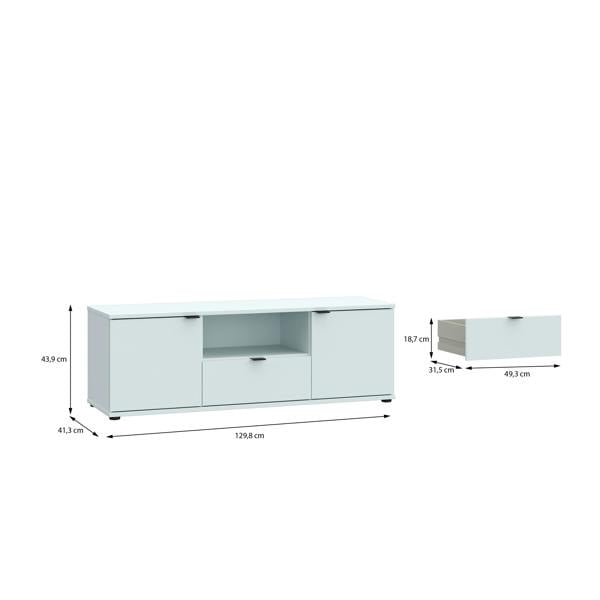 Furniture To Go Ganymede Wide TV Unit with Open Shelf, Drawer & 2 Doors in Light Grey