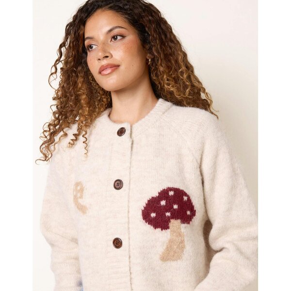 Blue Vanilla Mushroom Print Button Cardigan