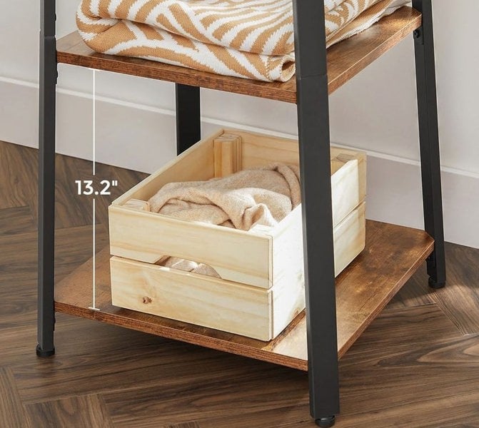 Modcraft Industrial Coat Rack with Hooks and 3-Tier Storage Shelves – Black & Rustic Brown