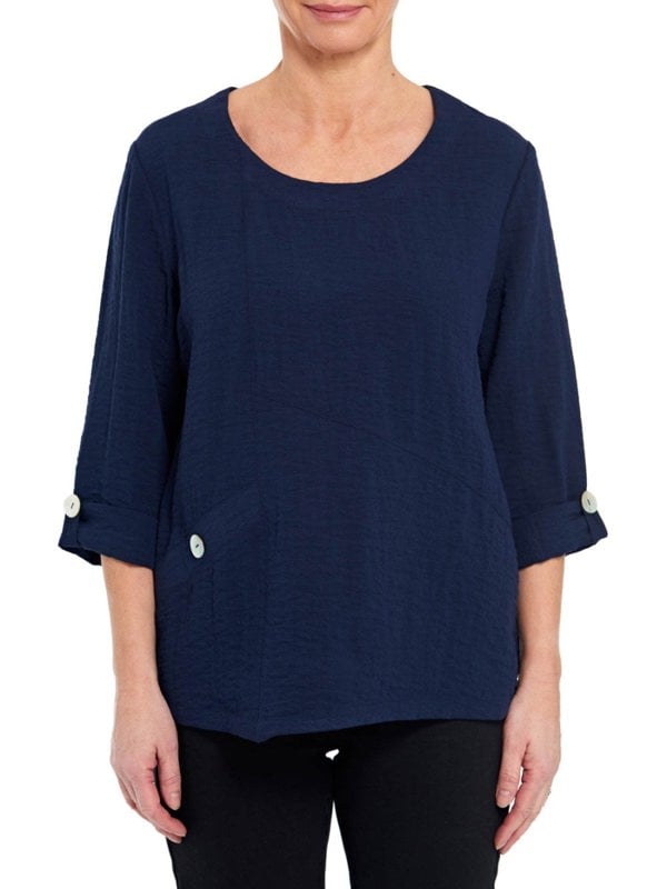 PennyPlain Asymmetric Hem Top - French Navy