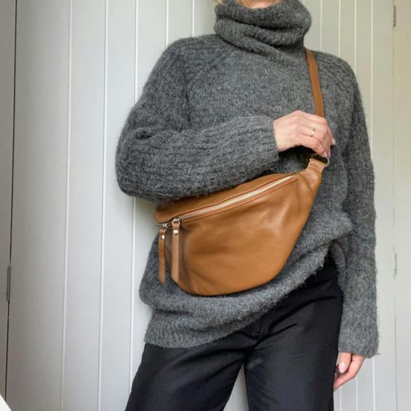 Large Leather BumBag / Sling Bag (Exposed Zips)