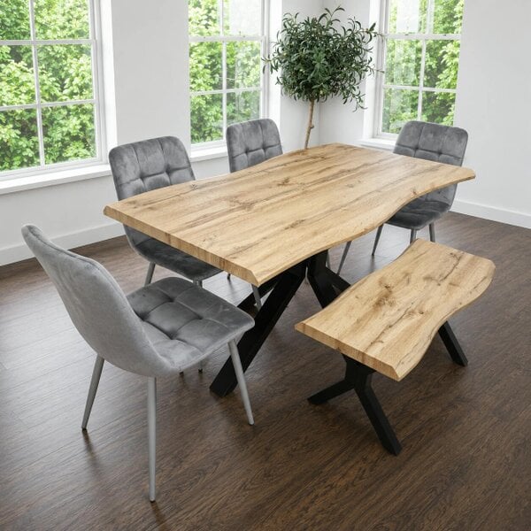 Kosy Koala Dining Set with Bench and 4 Grey Velvet Chairs Stylish Dining Room Furniture Set