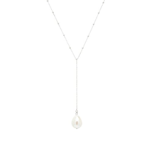 Spero London Sterling Silver Large Baroque Pearl Drop Beaded Chain Lariat Necklace