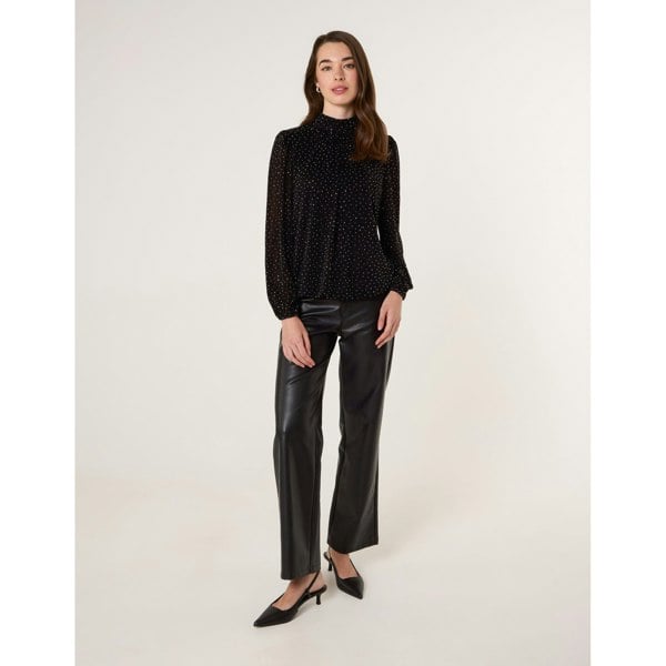 Blue Vanilla Rhinestone Shoulder Pad Puffball Blouse