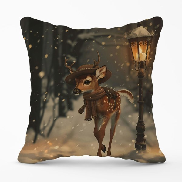 Warren Reed Fawn In A Snowy Scene Cushions