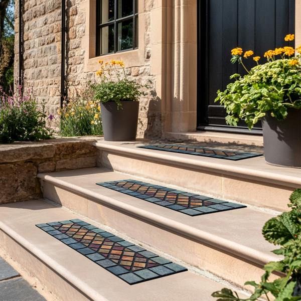 Nicoman Eco-Friendly Rubber Step Mat - Blue Border
