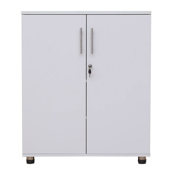 MMT Furniture Designs Storage Cabinet White Wooden Cupboard Filing Cabinet with 2 Shelves - 2 Door Lockable Cupboard