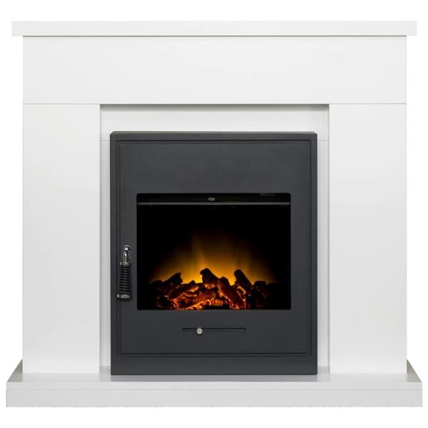 Adam Lomond Fireplace in Pure White with Oslo Electric Inset Stove in Black, 39 Inch