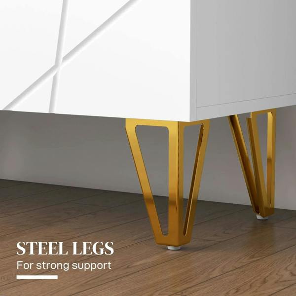 White cabinet with gold-toned tapered steel legs