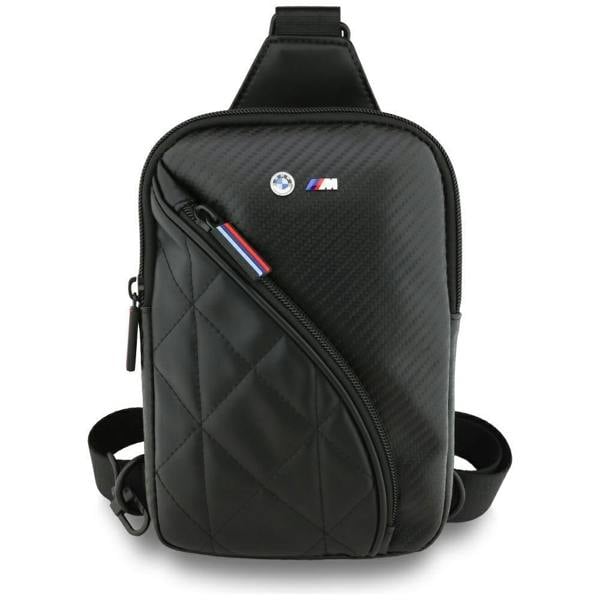 BMW M Series PU Leather & Carbon Crossbody Phone Bag with Metal Logo Black  - BMCPBPVASEPOK