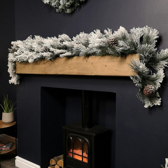 Samuel Alexander 6ft (1.8m) Premier Christmas Snow Flocked Green Garland with Pine Cones