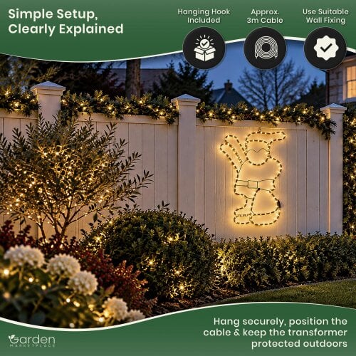 White Santa LED Rope Light Christmas Decoration, 83cm Wall Hanging