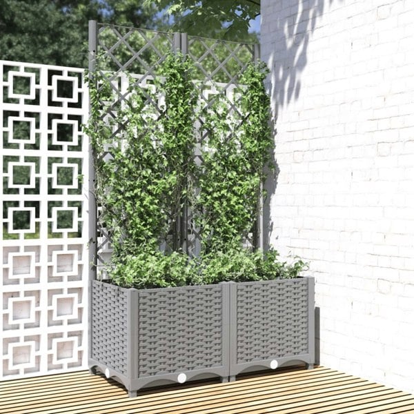 Berkfield Garden Planter with Trellis Light Grey 80x40x136 cm PP