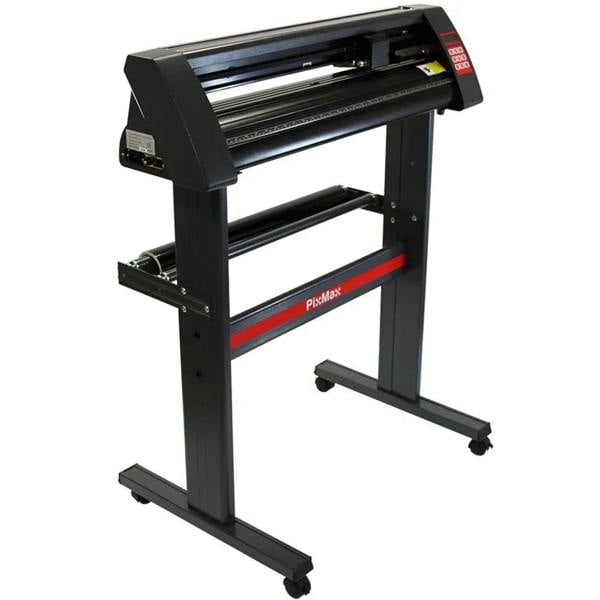38cm clam press with a sturdy black metal frame, featuring a vinyl cutter and adjustable stand for easy operation and mobility