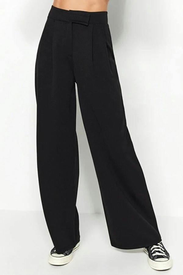 WOVCOR High Waist Pleated Wide Leg Trousers with Velcro Closure